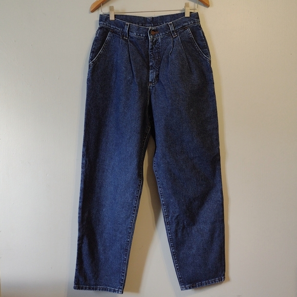 Lee | Vintage Mom Paper Bag Pleated Dark Wash High Waisted Jeans - Picture 4 of 6